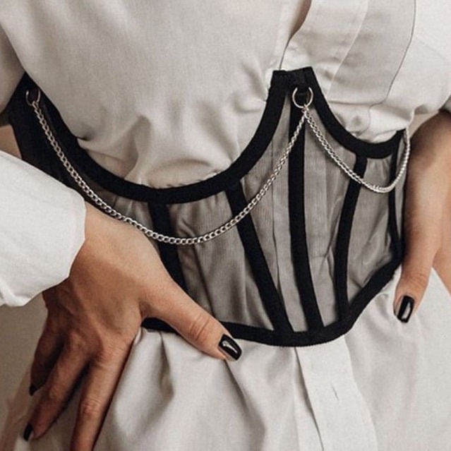 Áo Corset Gọng Lưới Đan Dây Sau Lưng Màu Đen Dây Xích La Perbra - B35
