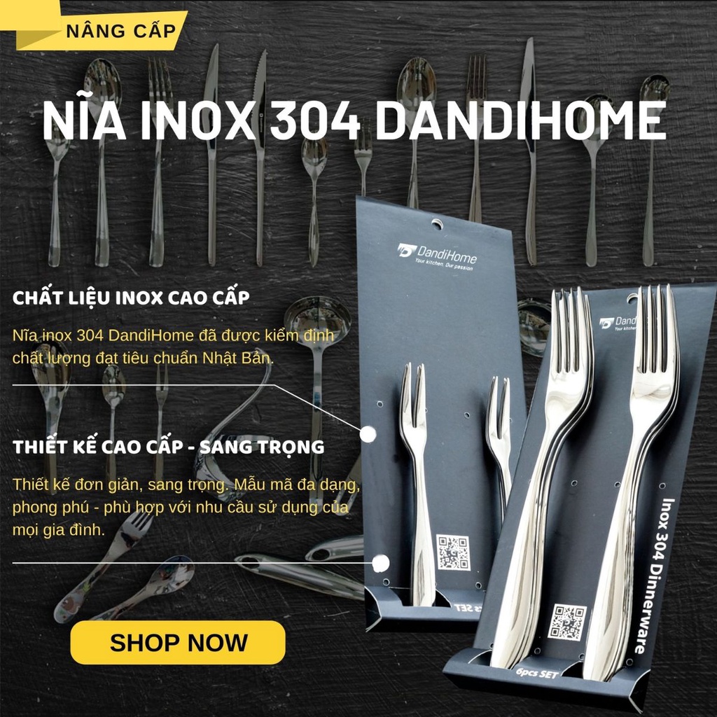 Bộ 6 nĩa inox 304 DandiHome 2020 cao cấp, sang trọng, tinh tế