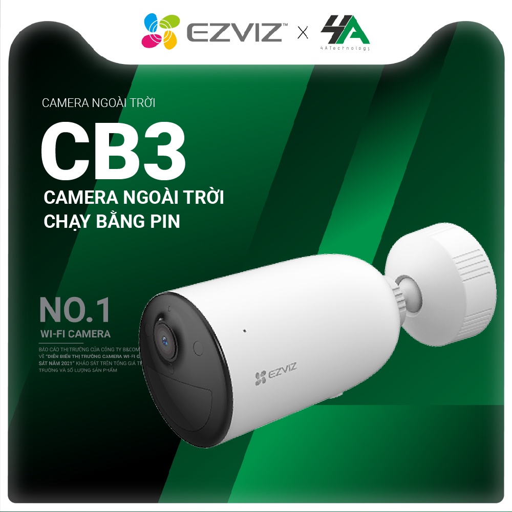Camera wifi Ezviz dùng pin, đàm thoại 2 chiều, có thể sạc năng lượng mặt trời, CB3 EB3 2K (chính hãng)