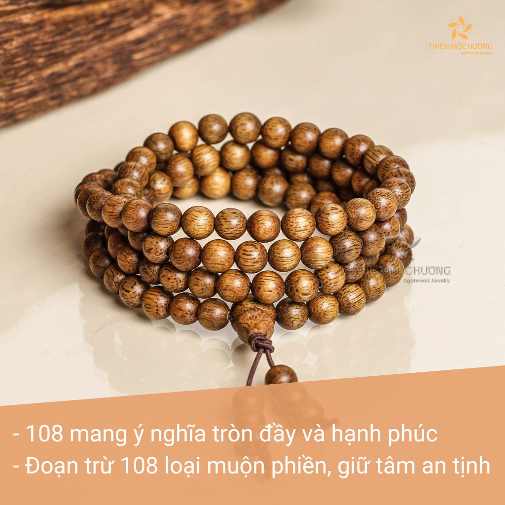 Vòng trầm hương 108 hạt Việt Nam vân dọc 100% tự nhiên THIÊN MỘC HƯƠNG đoạn trừ phiền não, may mắn, bình an