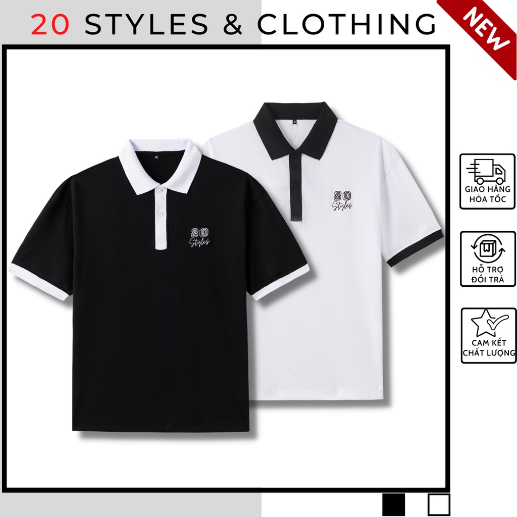 Áo Polo Unisex Nam Nữ Vải Cotton Cao cấp Thêu Chữ 20Styles APL03