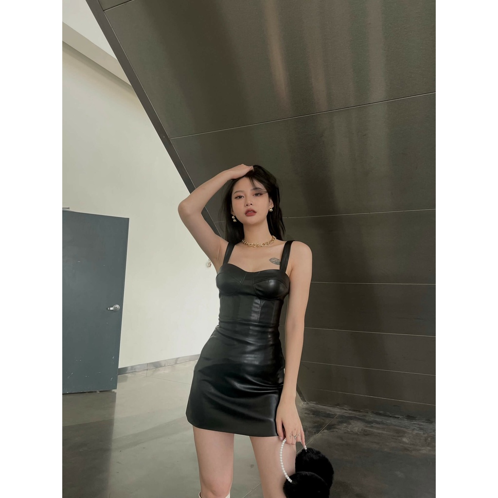 Đầm da hai dây cúp ngực Leather Dress Gem Clothing SP060766