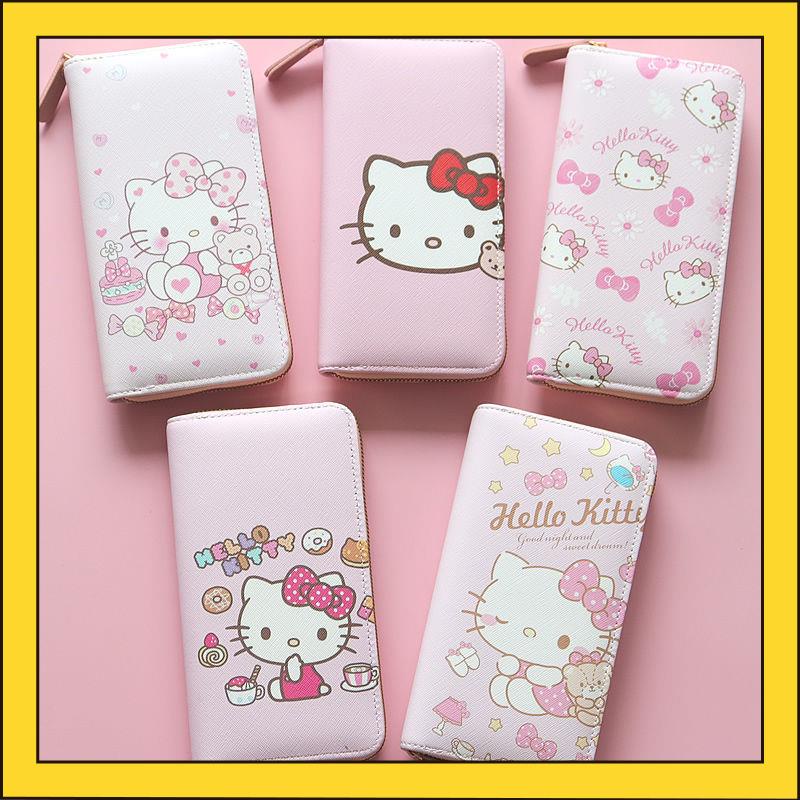 Ví Dài Cầm Tay Có Khóa Kéo Họa Tiết Mèo Hello Kitty Dễ Thương Cho Nữ
