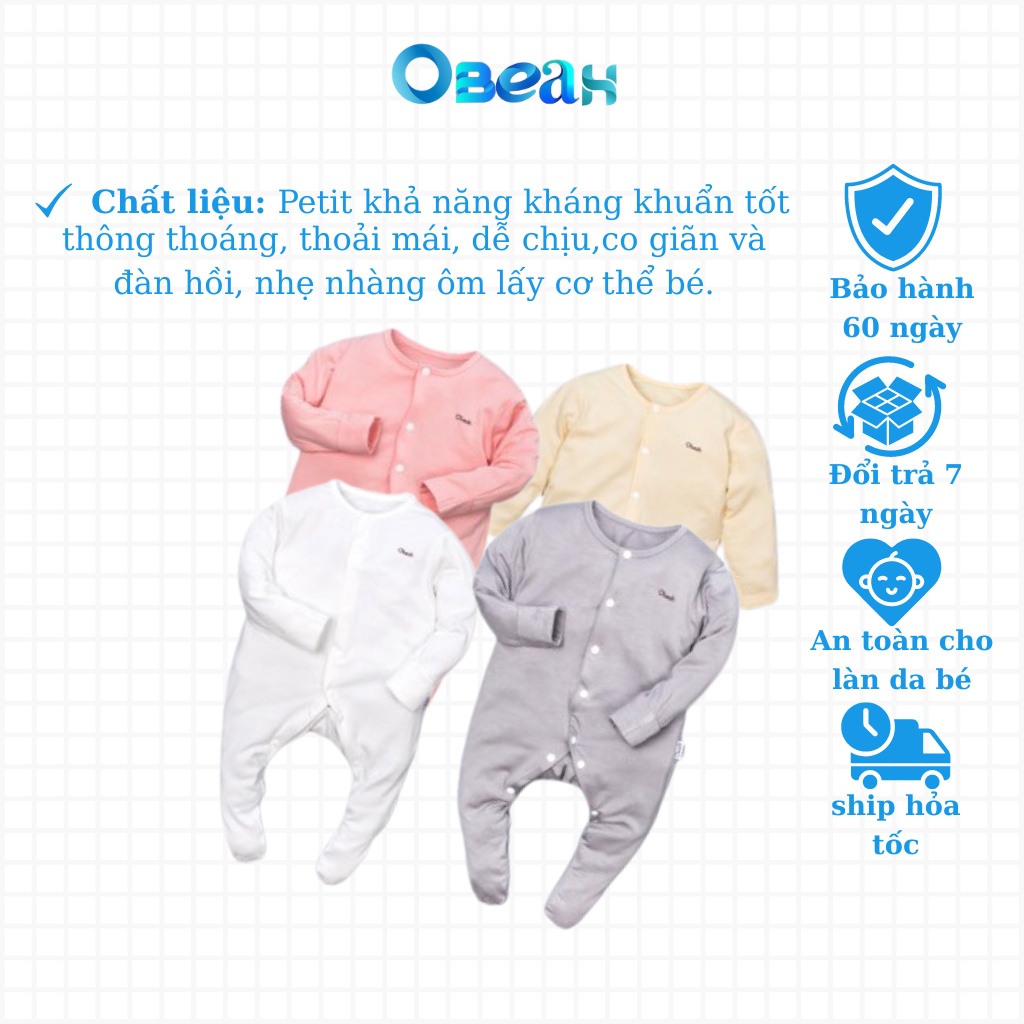 bodysuit cho bé chất liệu petit kháng khuẩn size Newborn, 59, 66 tất liền full màu cho bé yêu OBEAH OB0821001