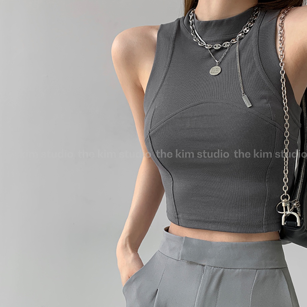 Áo ba lỗ trơn croptop The Kim, áo 3 lỗ sát nách viền bo nách cổ ôm body A123