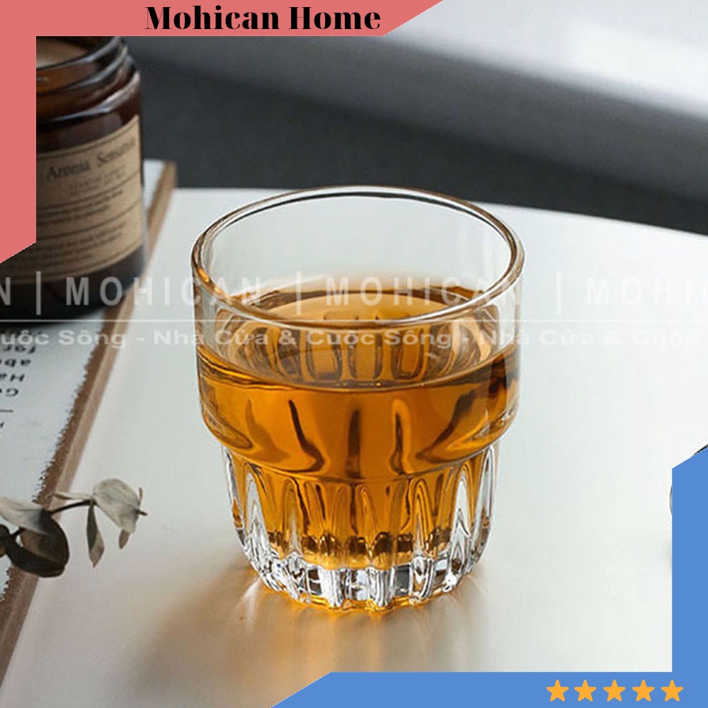 Ly thủy tinh Everest Hongli Rock 142ml uống cà phê, nước ép, soda, cốc 2 tầng đáy khía HONG-1505 Mohican