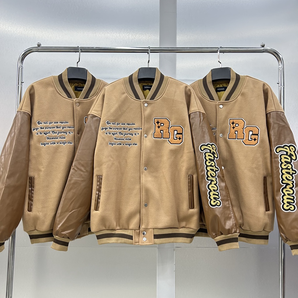 Áo khoác Bomber thêu RG shadow Butterfly áo bomber chất nỉ 2 lớp phối tay da Pu - Gin Store