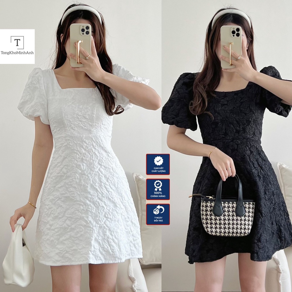 Đầm Xốp Tiểu Thư Tay Bồng Cổ Vuông Có 2 Màu Phối Nơ Lưng Siêu Xinh, Có Ảnh Thật Phong Cách Hàn Quốc Đ26223