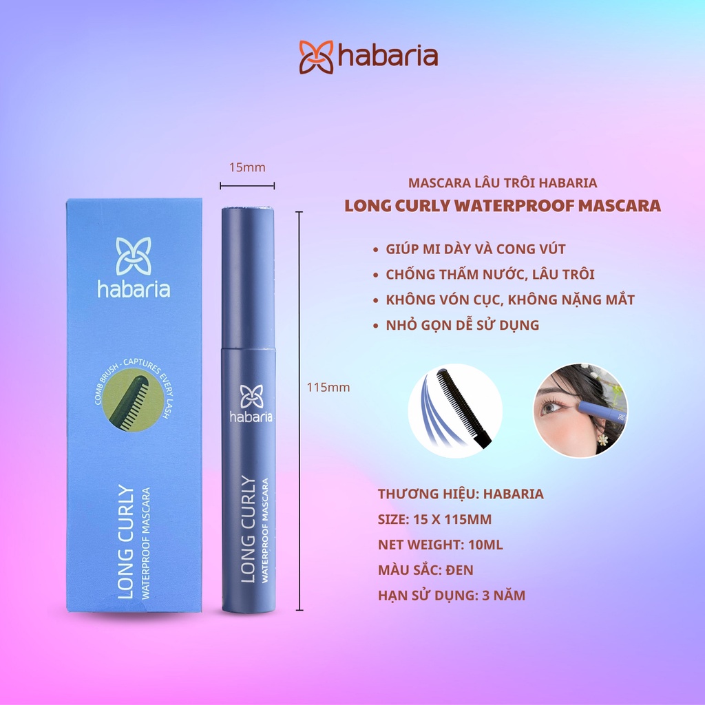 CHUỐT MI HABARIA LONG CURLY WATERPROOF MASCARA LÂU TRÔI, CHỐNG NƯỚC, KHÔNG VÓN CỤC, GIÚP DÀY MI DÀI MI