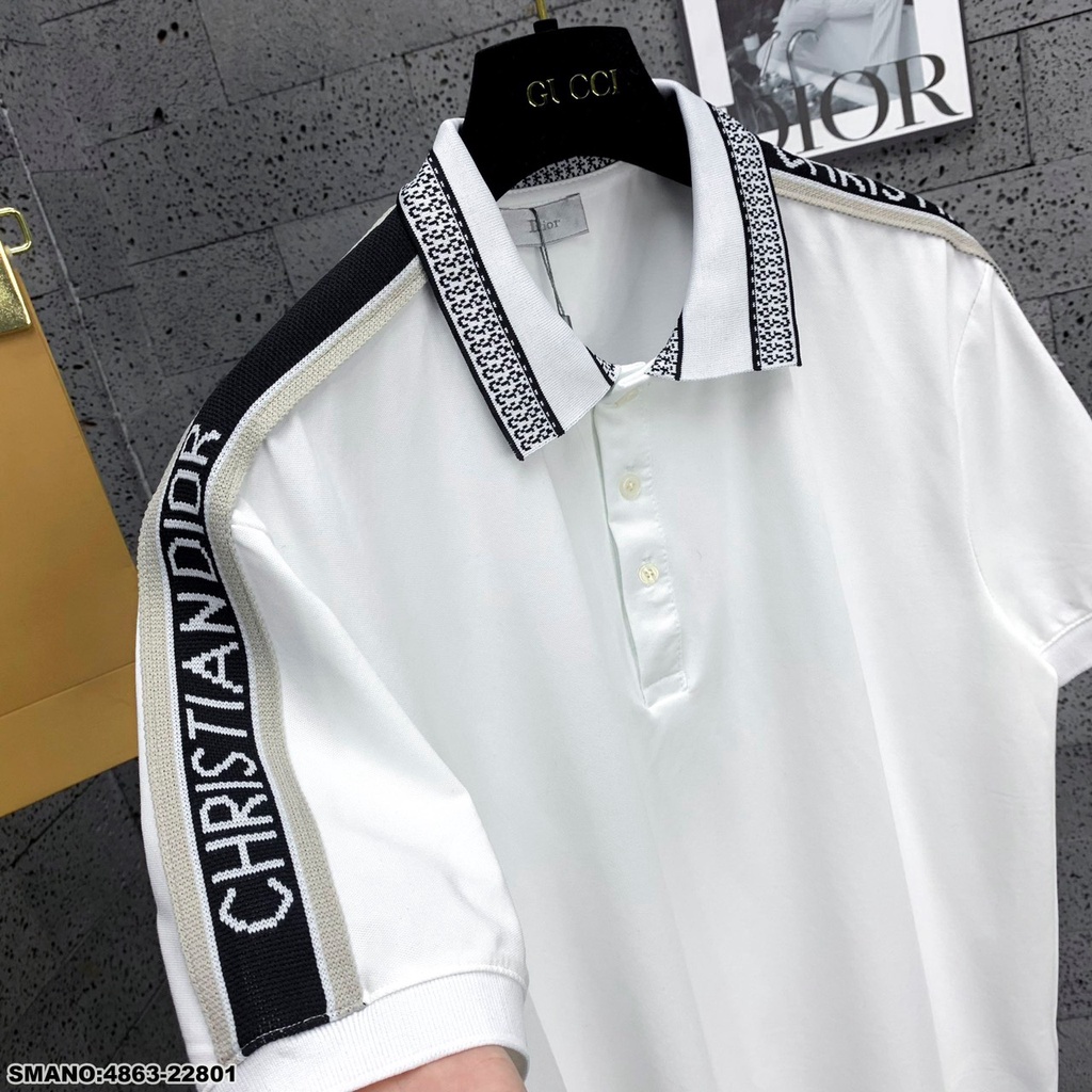 Áo Polo Nam Viền Vai DIO Cổ Thêu Hoạ Tiết Vải Mát Mịn Cao Cấp