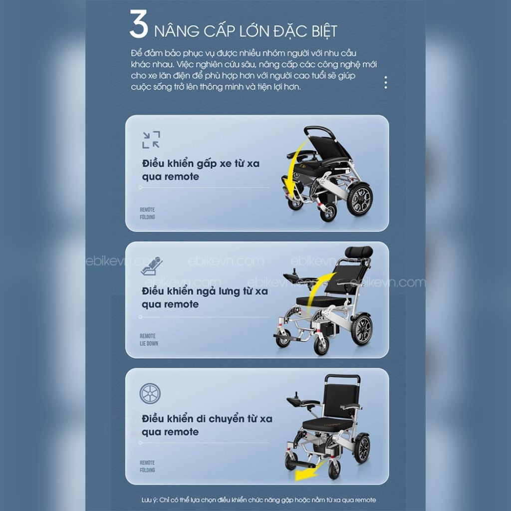 Xe lăn điện gấp gọn, điều chỉnh từ xa HWS488 Ebikevn HWS488170223