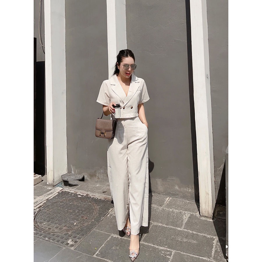Set Bộ Công Sở Nữ Áo Vest Croptop Mix Quần Ống Rộng SB4002 - Lolla Fashion