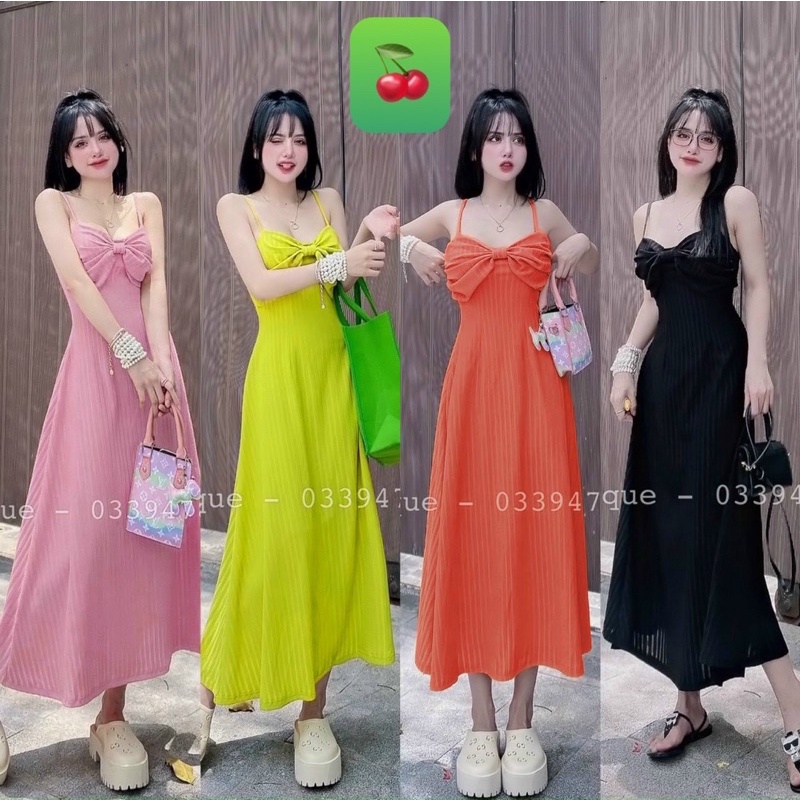 (Sale) Váy maxi 2 dây nơ ngực dáng dài màu xinh nổi đi biển, đi chơi dạo phố mùa hè