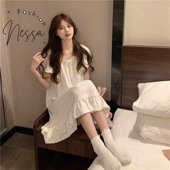 Pijama Váy Ngủ Nữ Vải Thun Lanh Bộ Đồ Quần Áo Mặc Ở Nhà Dài Qua Gối Mùa Hè Kiểu Cute Sexy Hàn Quốc VN12
