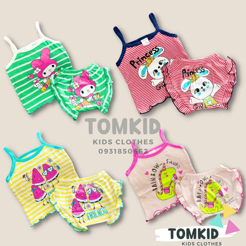 Bộ 2 dây bé gái, đồ bộ cho bé gái chất cotton borip dày dặn thoáng mát co giãn tốt 8-23kg Tomkids