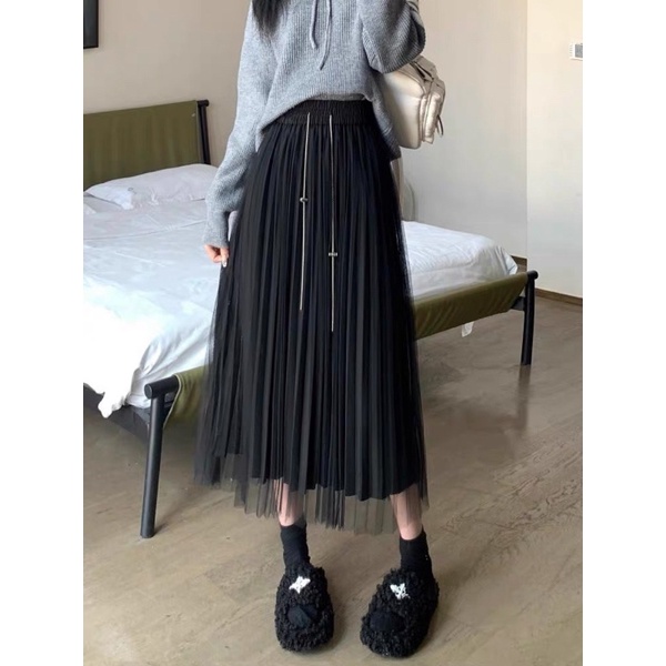 Chân váy xếp ly dây xích dài hàng QC hot hit