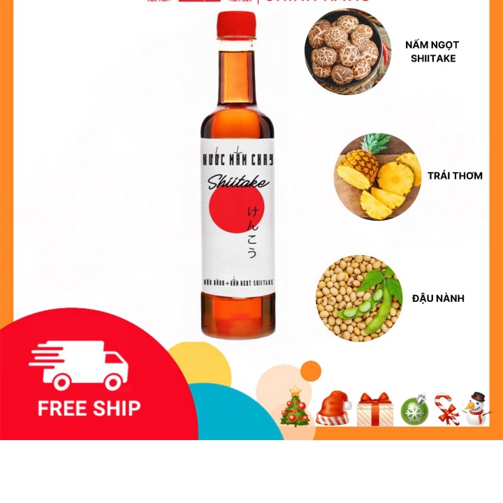 Nước mắm chay cao cấp Shiitake ủ chượp từ đậu nành, nấm ngọt Shiitake và trái thơm, chai nhựa 525ml