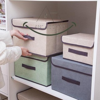 Bộ 2 hộp vải đựng đồ gấp gọn/ thùng đựng đồ đa năng có nắp đậy