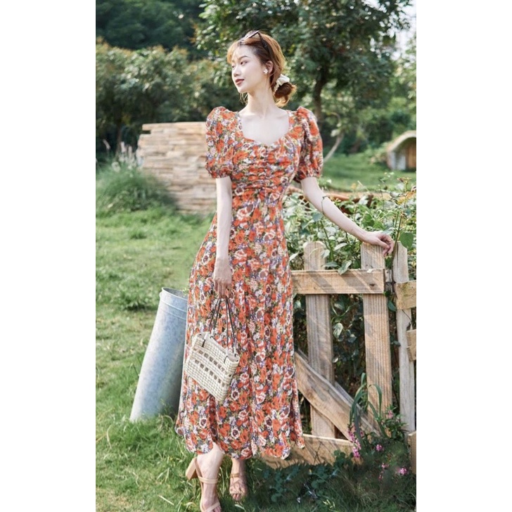 Đầm Cati maxi hoa 2 màu siêu xinh A1523