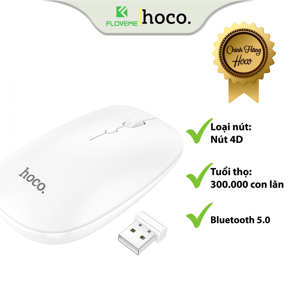 Chuột Máy Tính Không Dây Hoco GM15, Bluetooth 5.0, Tuổi Thọ Cao, Tương Thích Với Nhiều Dòng Máy,Loại Nút 4D.