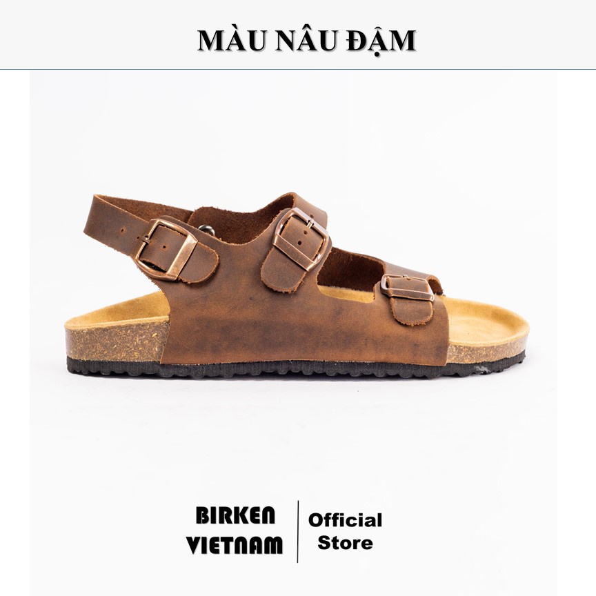 ( Mẫu Da Thật ) D02 - Sandal Birken Đế Trấu BIOLINE Official Thiết Kế Unisex Hai Quai Ngang Da Bò