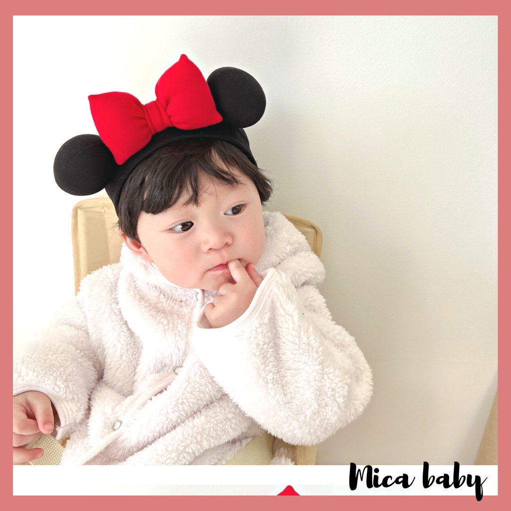 Băng đô che thóp cho bé chất cotton đính nơ đỏ phồng BD74 Mica baby