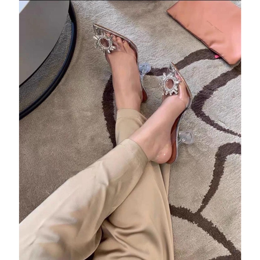 Sandal mica đá mặt trời gót loe cao cấp, gót 9cm. Form bé