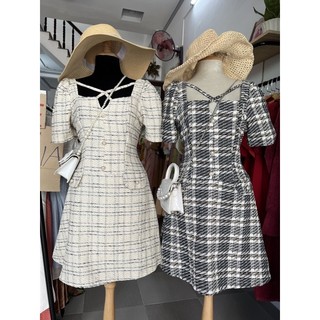 Đầm dạ dây chéo ngực còn màu đen