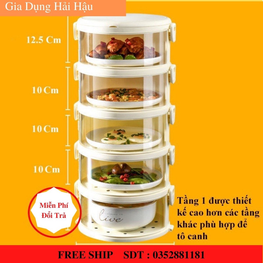 Lồng bàn 5 tầng giữ nhiệt, nhiều tầng đậy thức ăn ,hộp lưu trữ thức ăn chống bụi bẩn côn trùng vào thức ăn