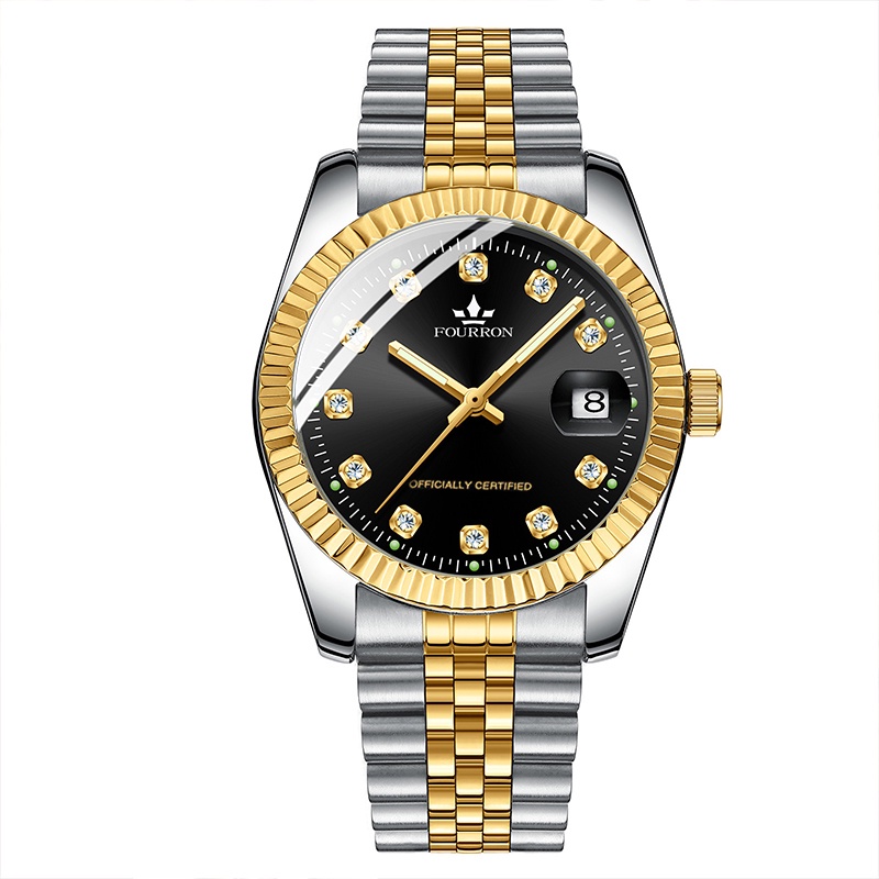 Đồng Hồ Nam FOURRON F723ff  Mặt số Đính Đá thiết kế sang trọng chống nước 3ATM Doanh Nhân Dây Thép KhôngGỉ