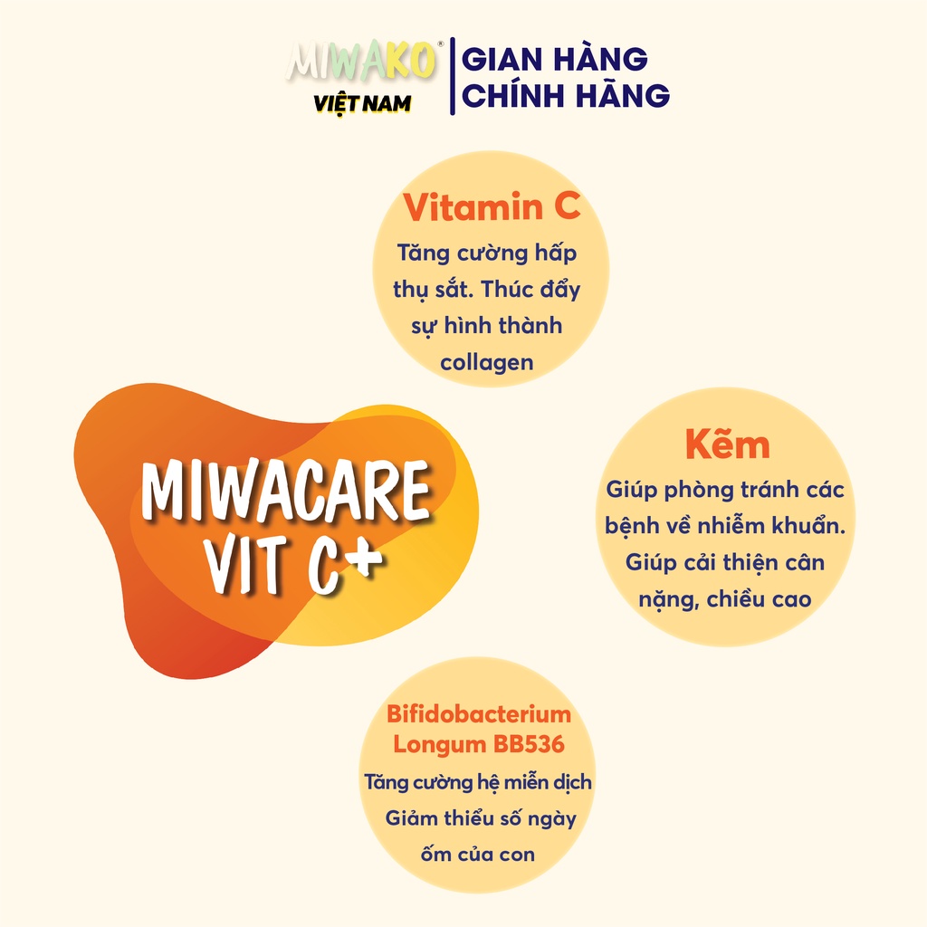 [Quà Tặng] Vitamin C Cho Bé Miwacare Vit C Nhập Khẩu Malaysia Hộp 10 Gói Vị Cam - Miwako Official Store