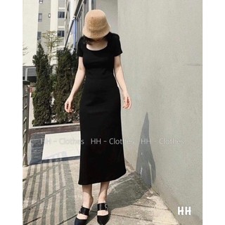 Váy thun Basic M-Chou cổ U Zip ôm body