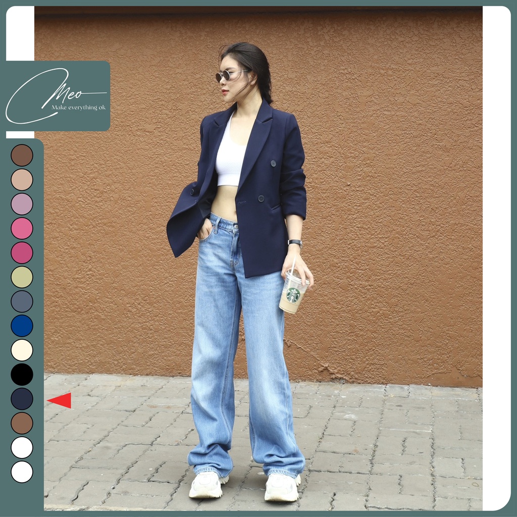 - Áo blazer nữ áo vest dài tay màu navy