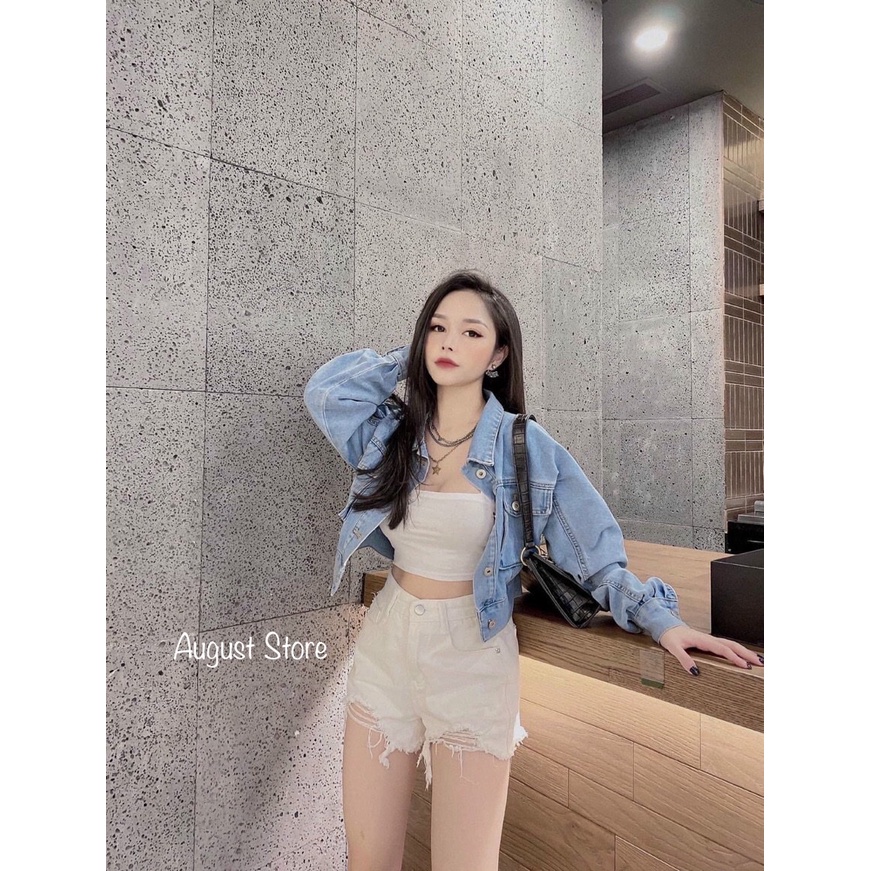 Áo Khoác Jeans Bò Nữ Quảng Châu Dáng Ngắn Màu Pastel Cao Cấp