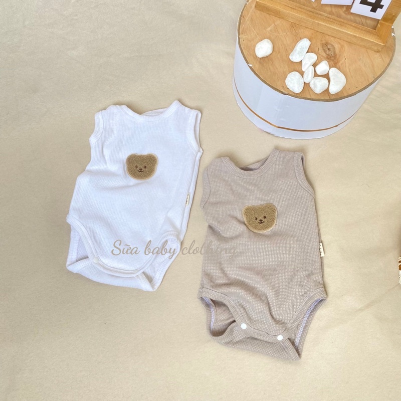 Body 3 lỗ gấu thêu cho bé trai , bé gái chất cotton wafter Hàn mát mịn