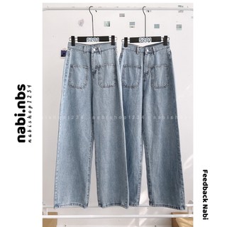 Mã 5201+5199+5072 Quần ống rộng nữ chất jean Nabishop1234 kiểu lưng cao form ống suông