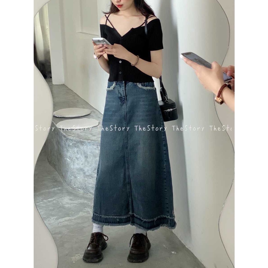 Chân váy jean tua rua  CV342