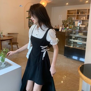 ĐẦM ĐEN PHỐI SƠ MI THẮT DÂY EO