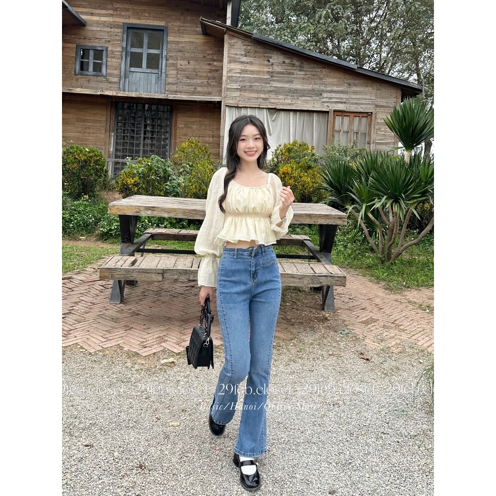 Áo voan tơ cổ vuông bo chun 2 lớp - 29feb.closet - A220