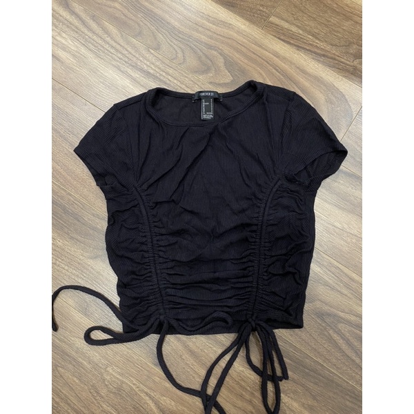 Áo Croptop đen dây rút 2 bên Forever 21 size S