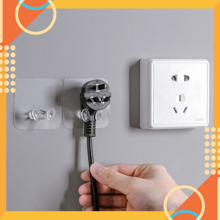 Móc Dán Tường Kẹp Giữ Dây Điện, Phích Cắm Điện - Móc Treo Đồ Đa Năng Kẹp Dây Điện