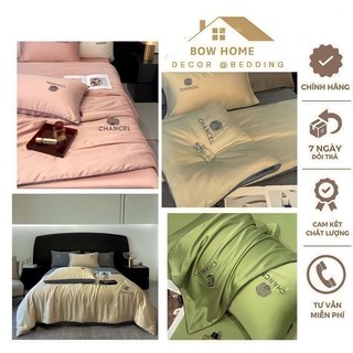 Bộ chăn ga gối Phi lụa Chancel hoa trà cao Cấp, set 4 món Giường vỏ gối chăn hè lụa chất liệu mềm mại mẫu mới