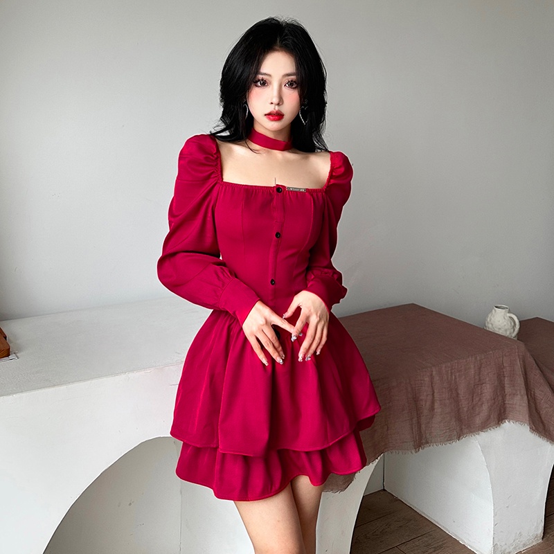 Đầm Cổ Vuông Dáng Ôm Phong Cách retro Thời Trang Cho Nữ