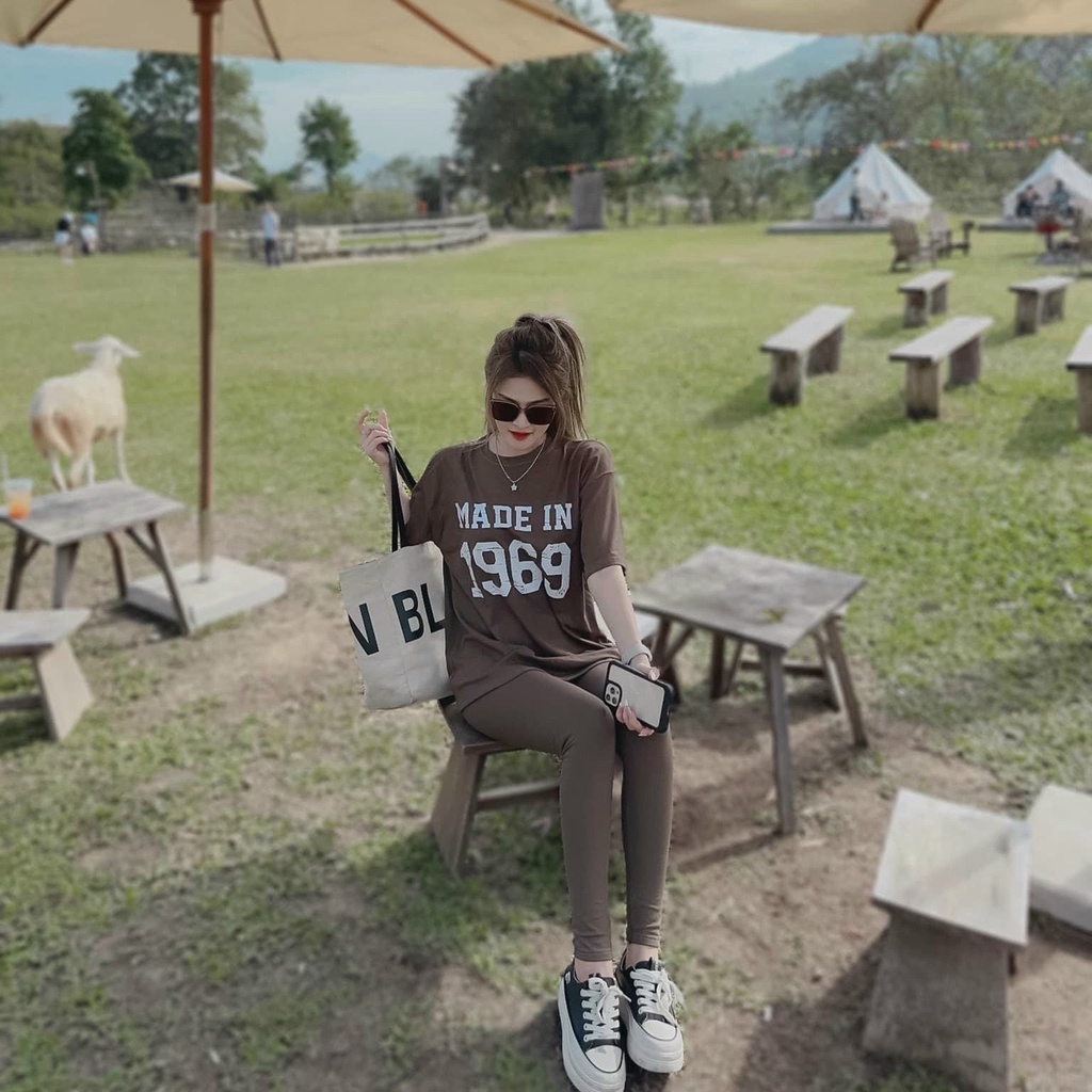 [3,3 Sales Freeship] Set áo thun from rộng in chữ phối quần dài ôm , set bộ in hot trend tay ngắn đi chơi năng động dx