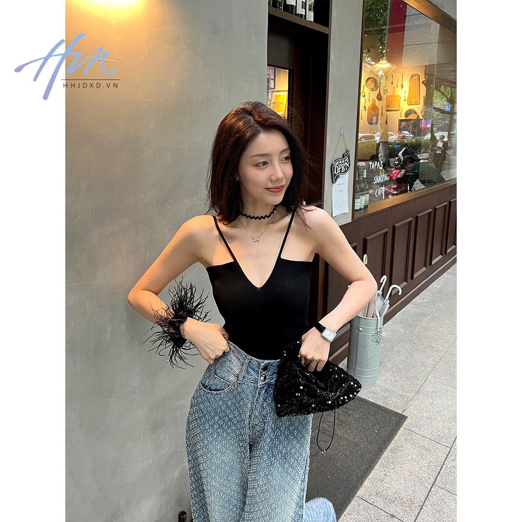 Áo Hai Dây Mỏng Cổ Chữ V Có Đệm Ngực Thời Trang Mùa Hè Quyến Rũ Cho Nữ