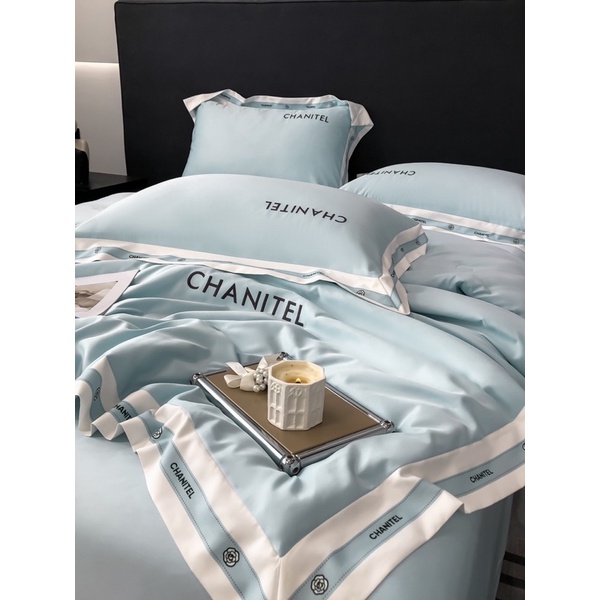 Bộ Chăn Ga Và Gối Phi Lụa  4 Món Thêu Chữ Tỉ Mỉ ,Mẫu Mã Đa Dạng ,Chất liệu Thoáng Mát