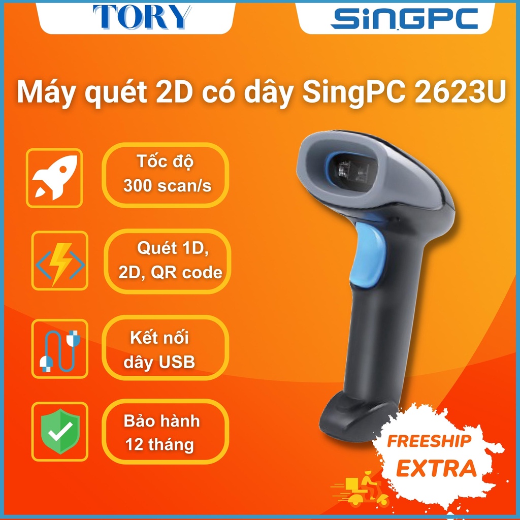 Máy quét đa tia 2D có dây SingPC, máy bắn mã vạch siêu nhạy chuyên dùng cho cửa hàng tạp hoá, quần áo [HÀNG CHÍNH HÃNG]