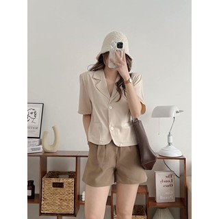 ÁO BLAZER TAY NGẮN 1-2 LỚP ULZZANG KẺ NÂU CHOCO , ÁO VEST SET ĐỒ NỮ VÁY CROPTOP đi biển mùa hè thời trang Hiva Cloth