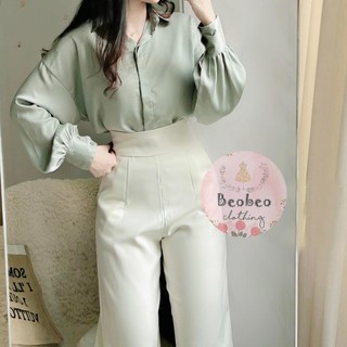 [Ảnh thật] Áo sơ mi lụa oversize tay phồng 4 màu vintage