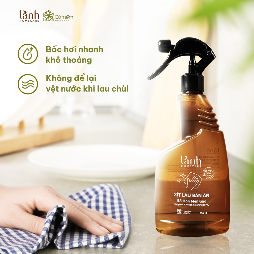 Nước Lau Bếp Lau Bàn Ăn Xịt Kính Đa Năng Bồ Hòn Men Gạo Thiên Nhiên An Lành Homecare Cỏ Mềm 500ml